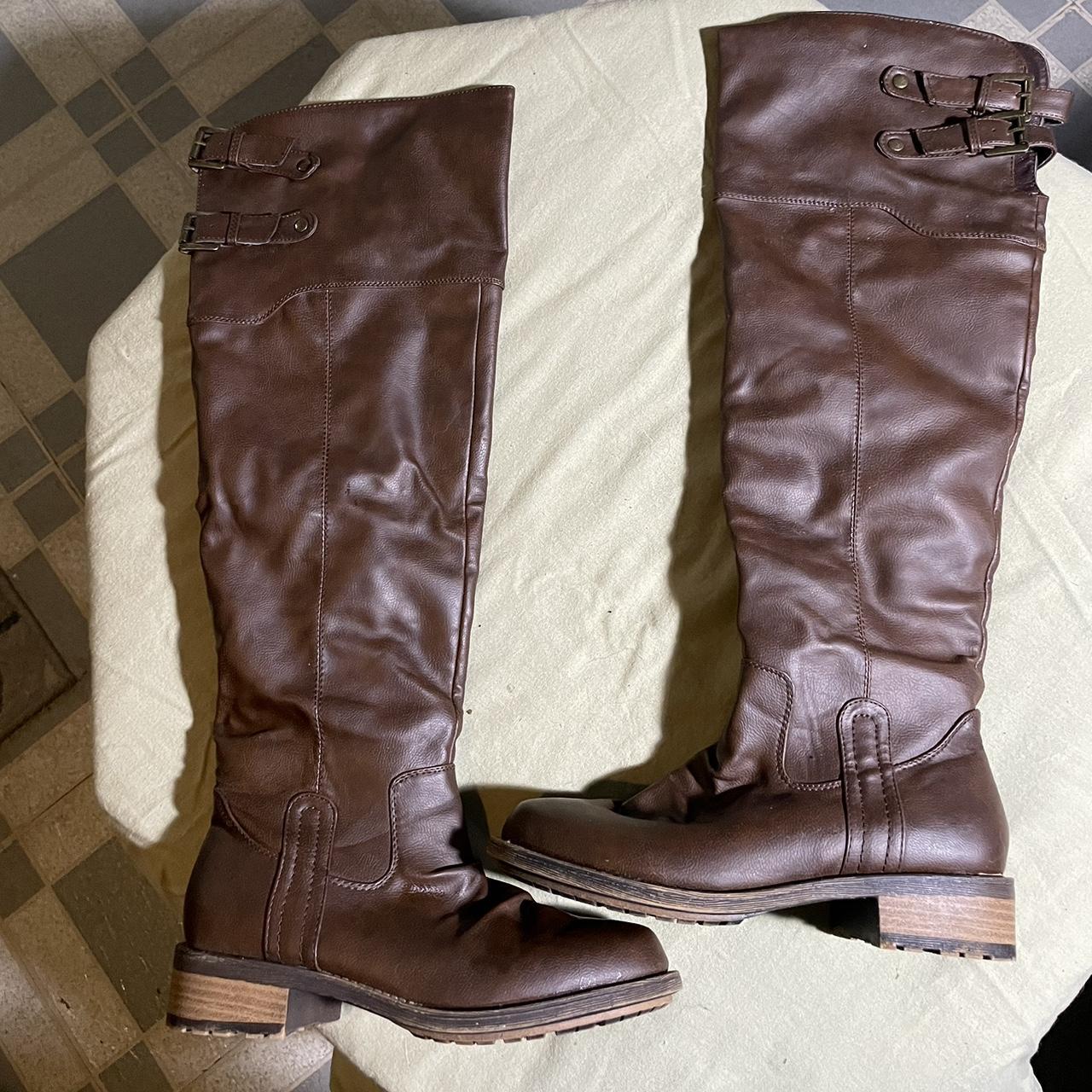 Qupid Women’s Knee High Brown Faux Leather Riding... Depop