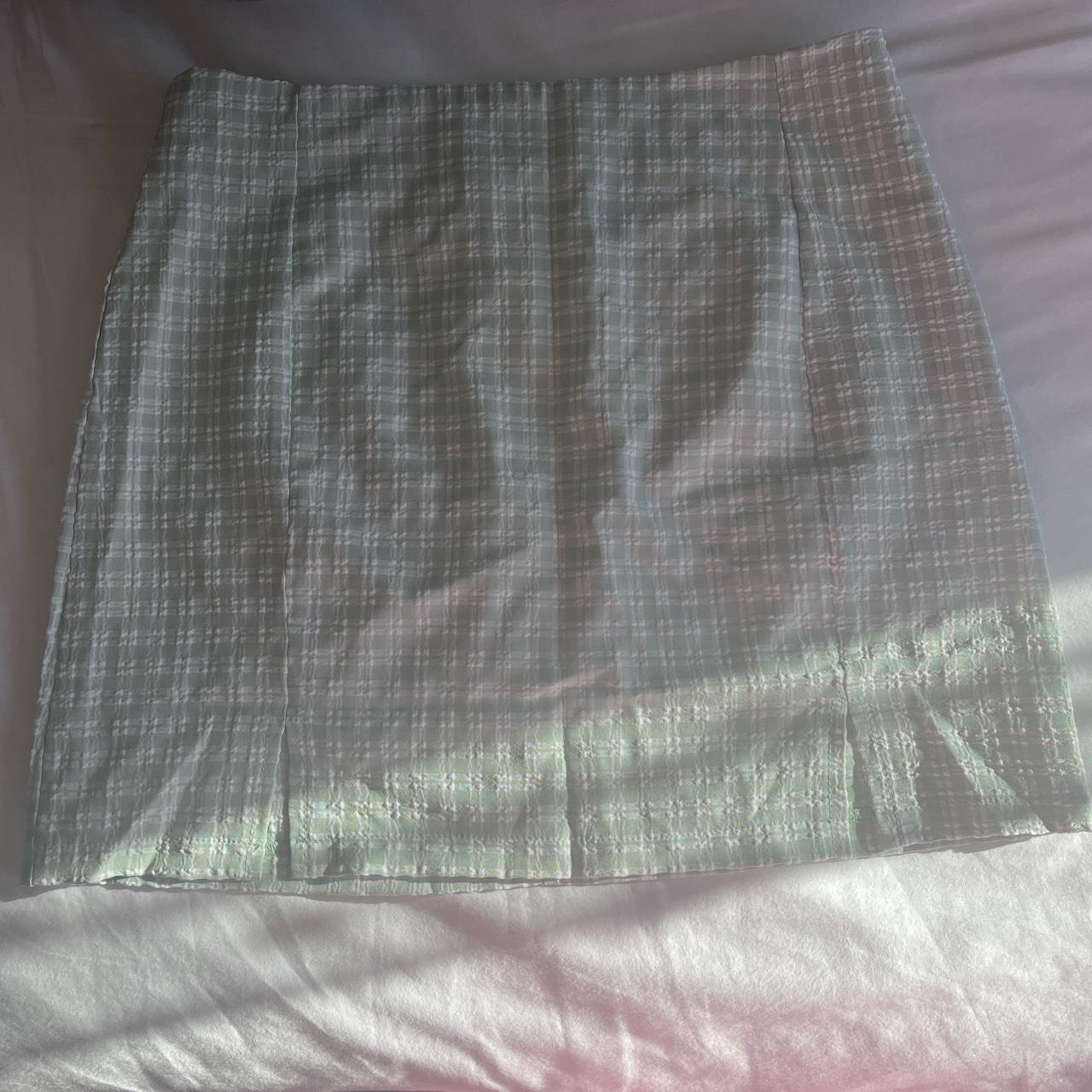 sage green plaid skirt size: medium - Depop
