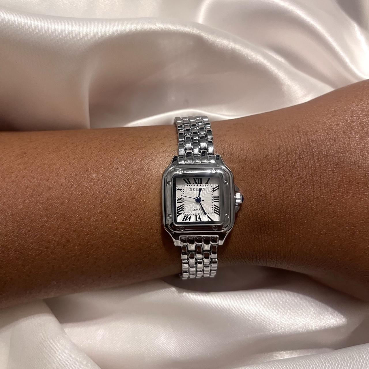 Beautiful silver square watch with a white face. Depop