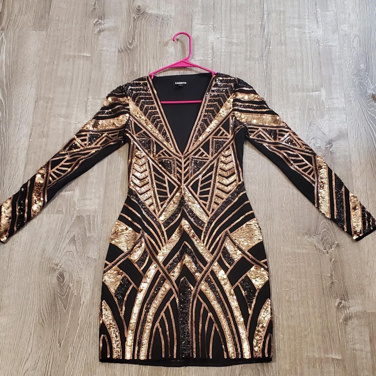 Express Black and gold sequin dress Depop