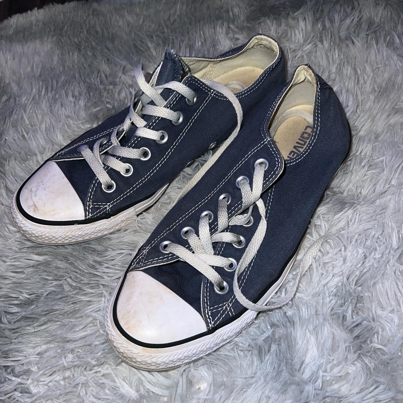 Navy blue low top converse #skater #converse... - Depop