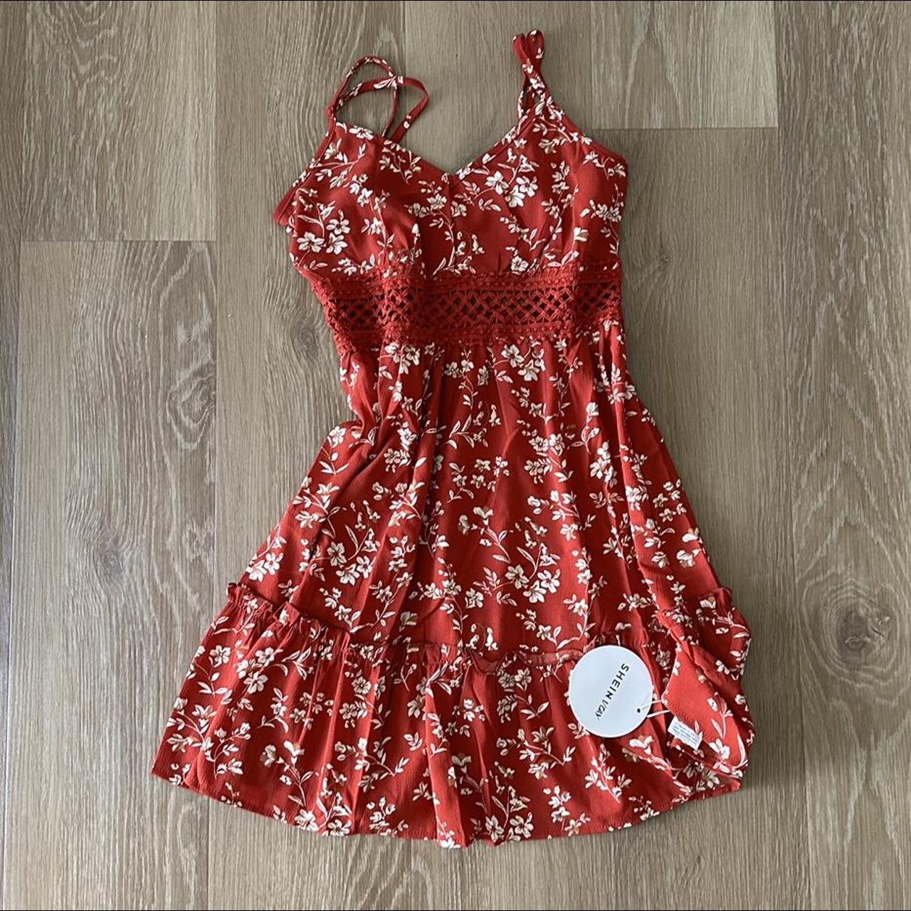 Red floral Shein dress brand new !! - Depop