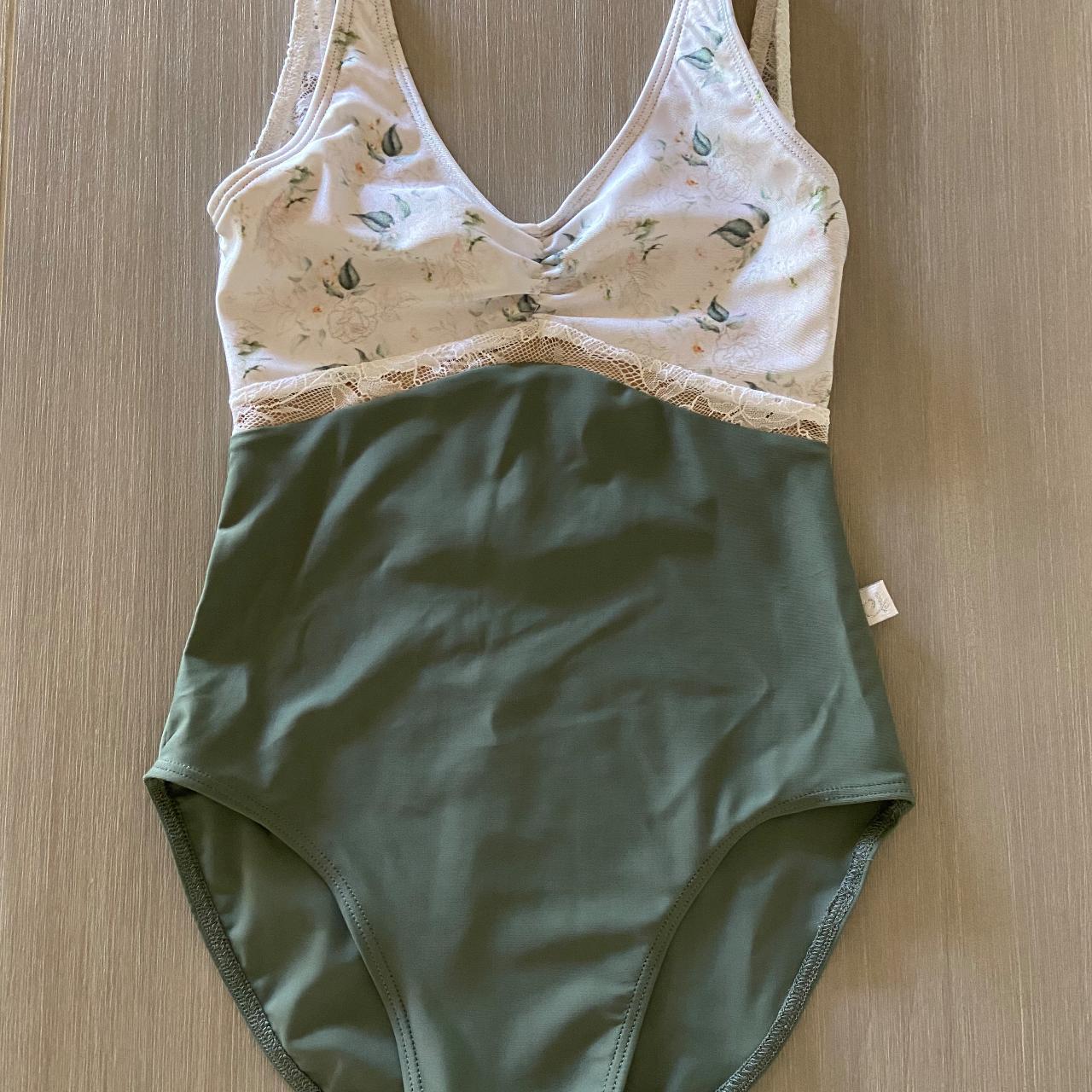 Beautiful sage green floral Class In leotard with a... - Depop