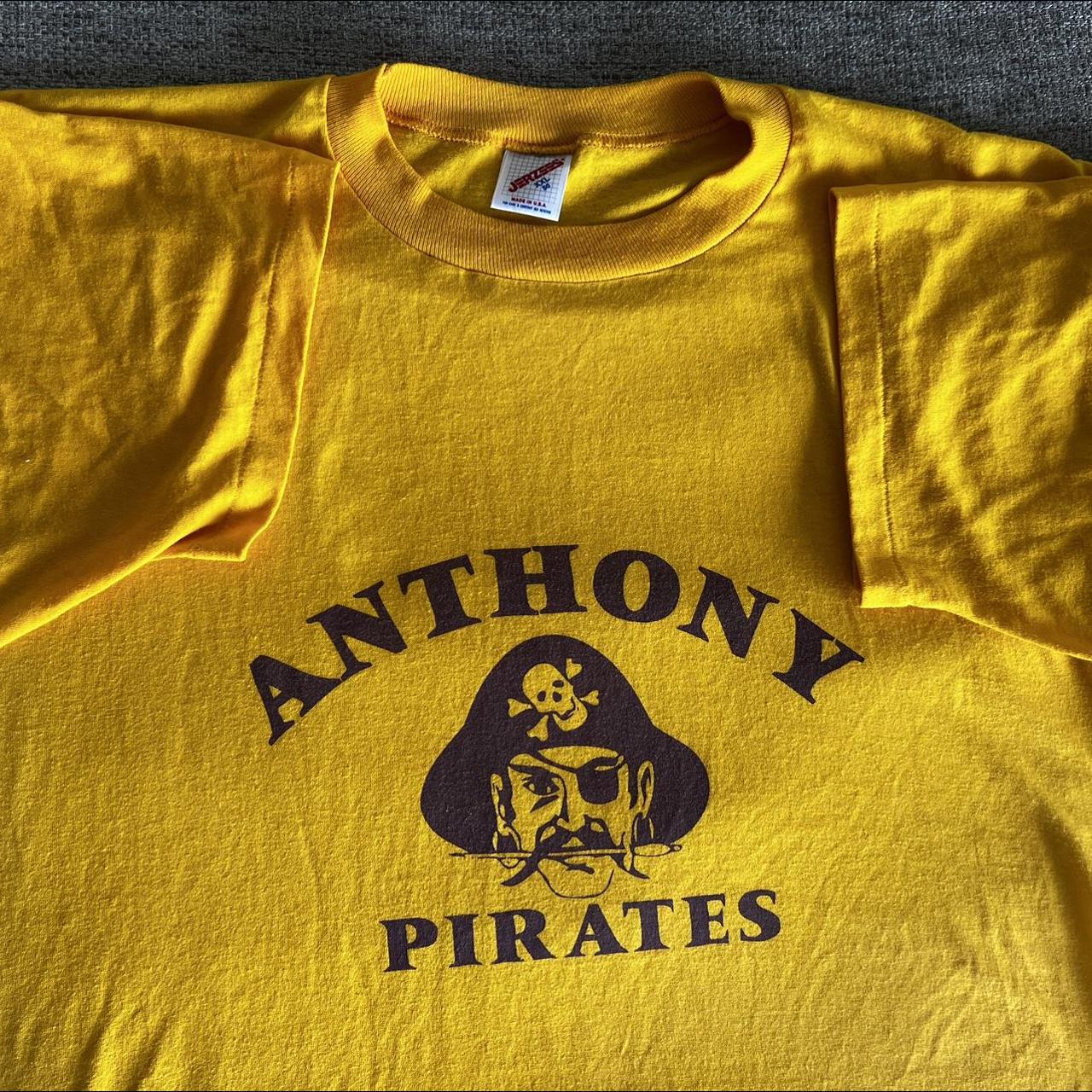 90s Vintage Yellow Pirates Shirt Vibrant yellow, - Depop
