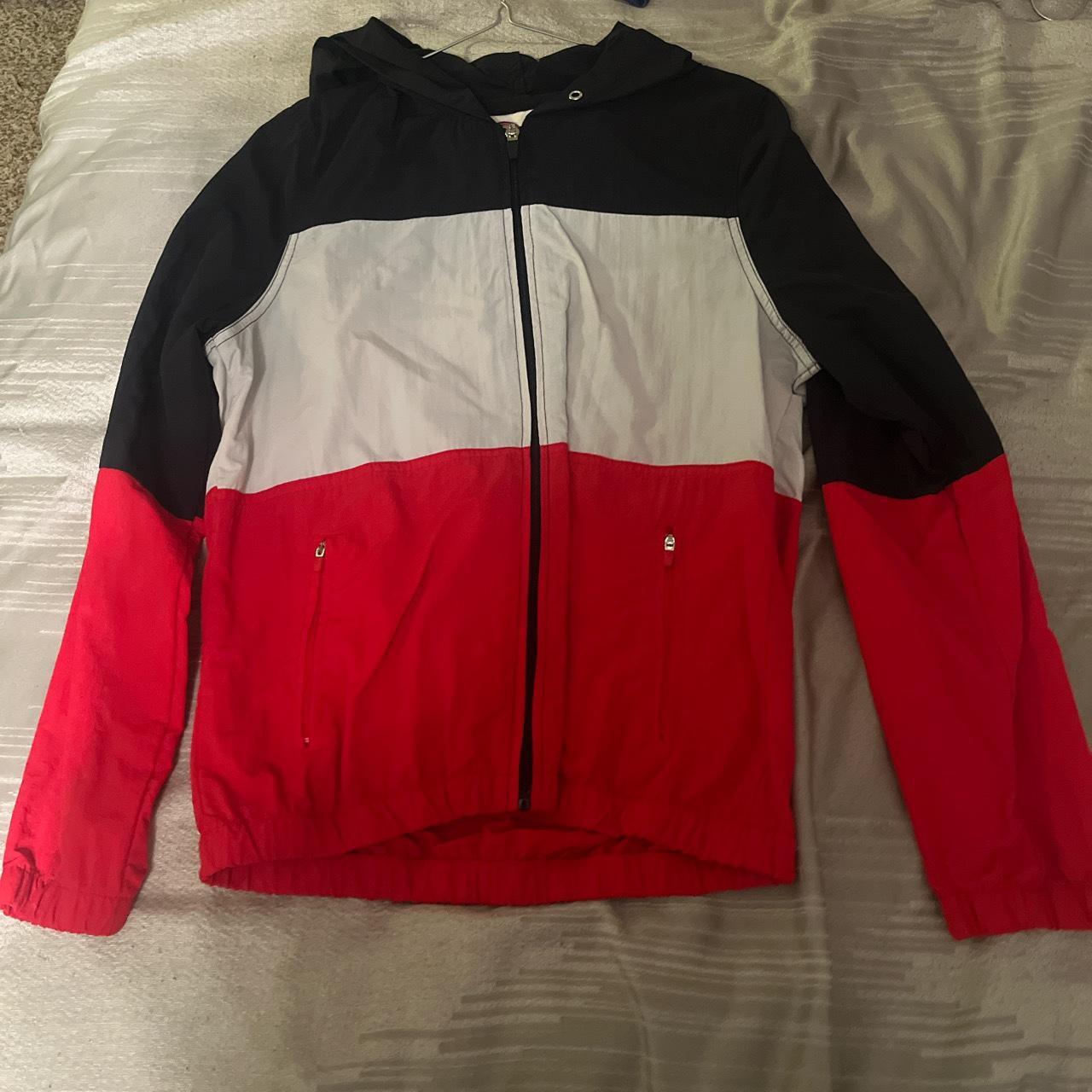 Red white and deals blue rain jacket