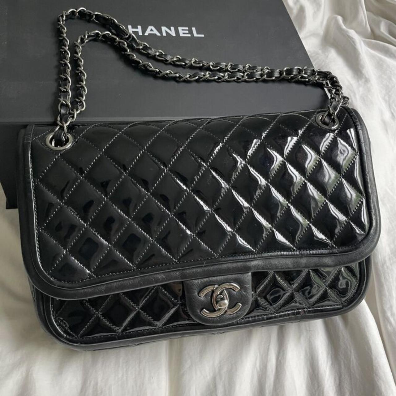 chanel Classic Patent Leather Bag - Depop