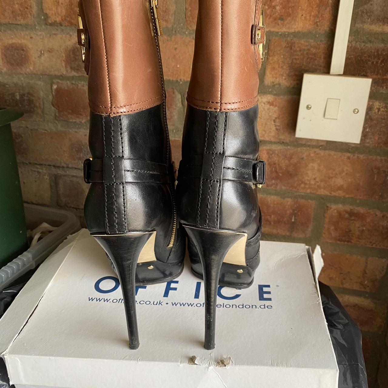 Michael Kors black boots with brown top and gold MK... - Depop