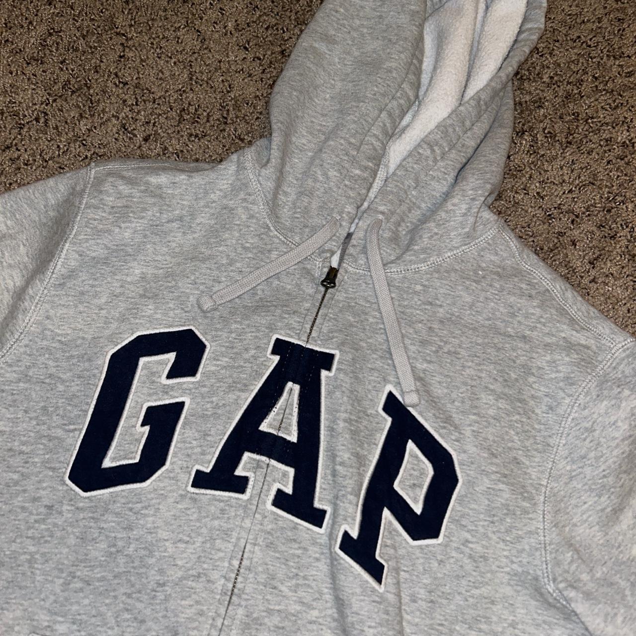 small grey zip up gap hoodie with dark dark navy,... - Depop