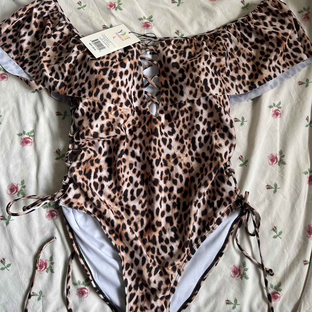 YMI swimwear leopard one piece off the shoulders - Depop