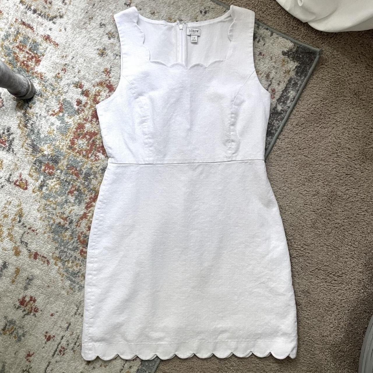 J.Crew scallop textured a-line white mini dress size... - Depop