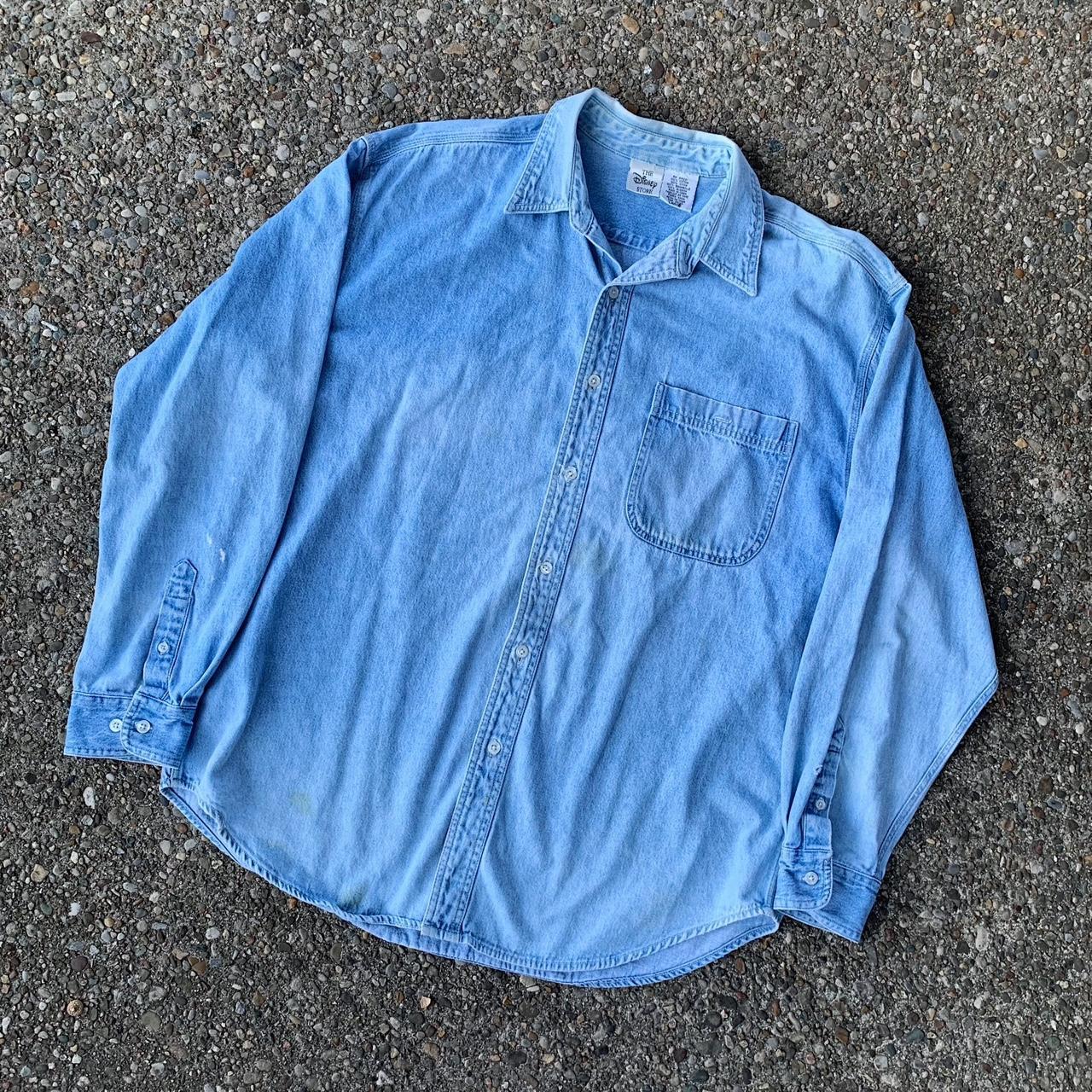 Vintage size L Disney denim button up shirt Fits... - Depop