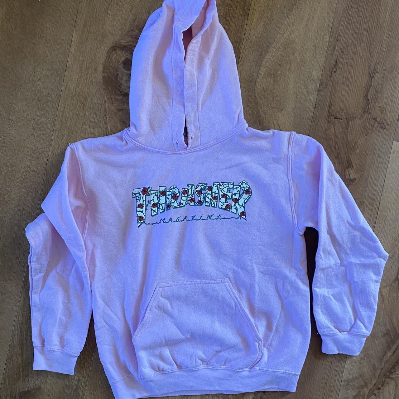 Pale pink Thrasher hoodie. Slight pilling but still... - Depop