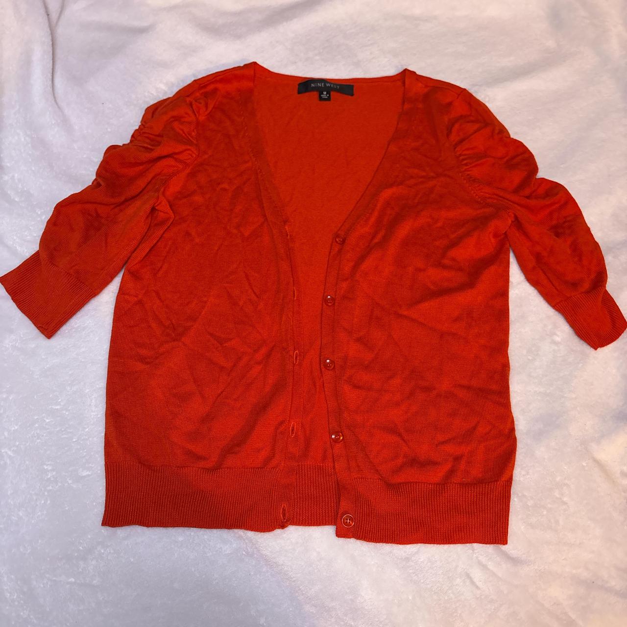 Nine West Women's Cardigan - Orange/Red - M – Red/orange cardigan with ruffle sleeves #cardigan