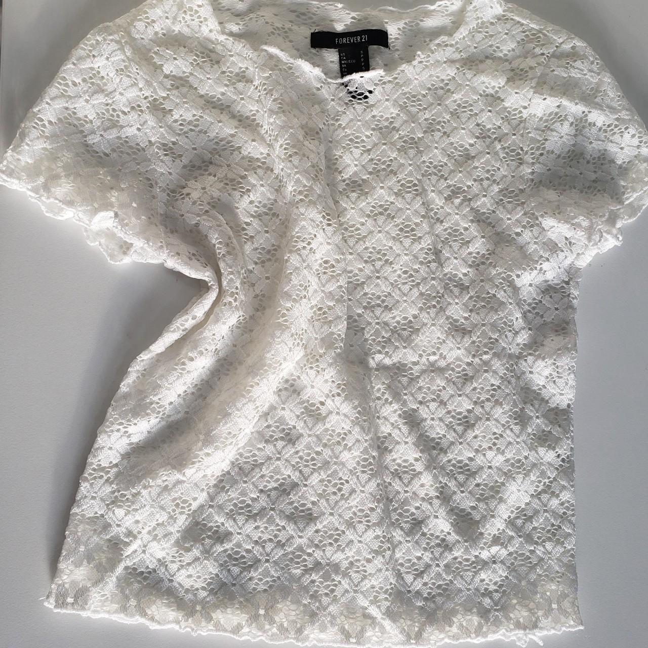 White flower pattern lace fitted crop top from... - Depop