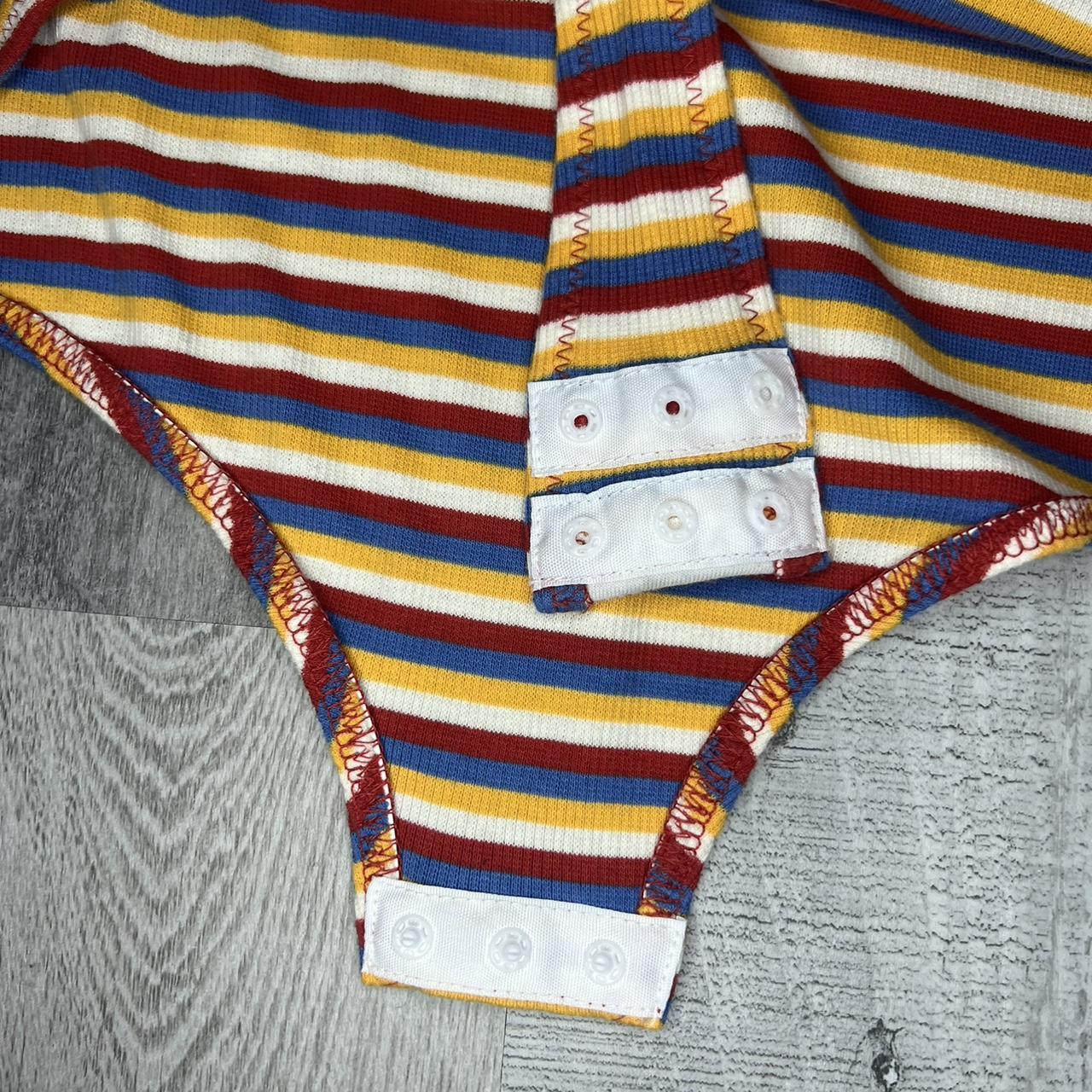 Madewell Rainbow Stripe Ribbed Thong Bodysuit in Windmill Stripe Kilt Red XL