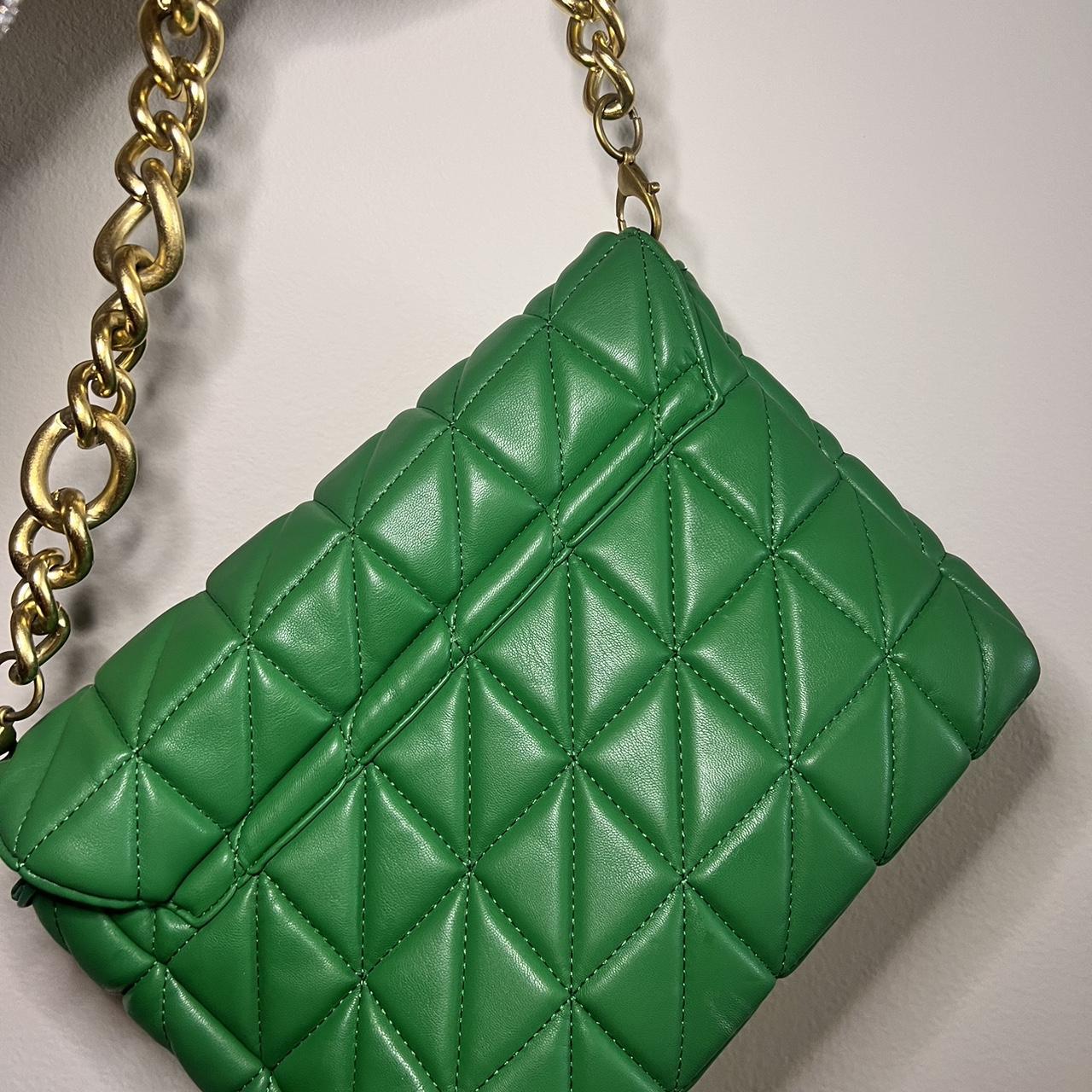 Green Quilted Zara Purse Gold Chain As Is Depop