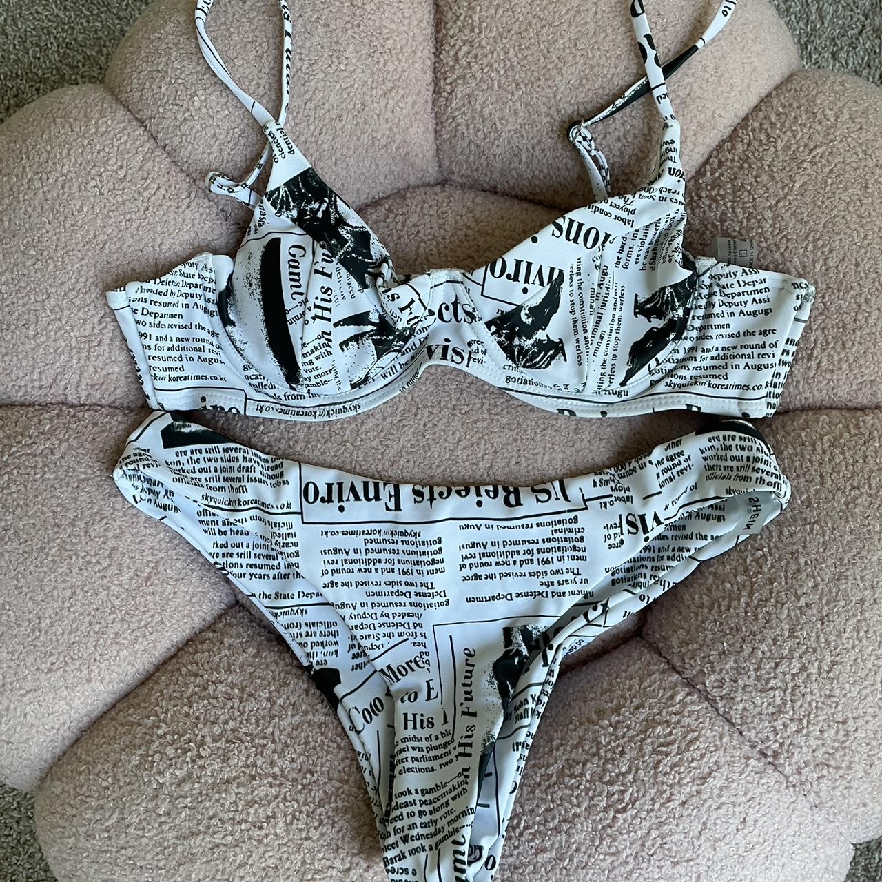 SHEIN adorable newspaper print bikini set Size... Depop
