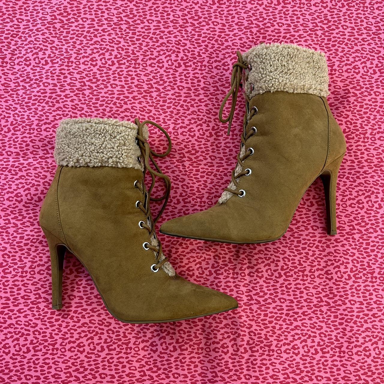 Jessica Simpson tan stiletto lace up boot with. Depop