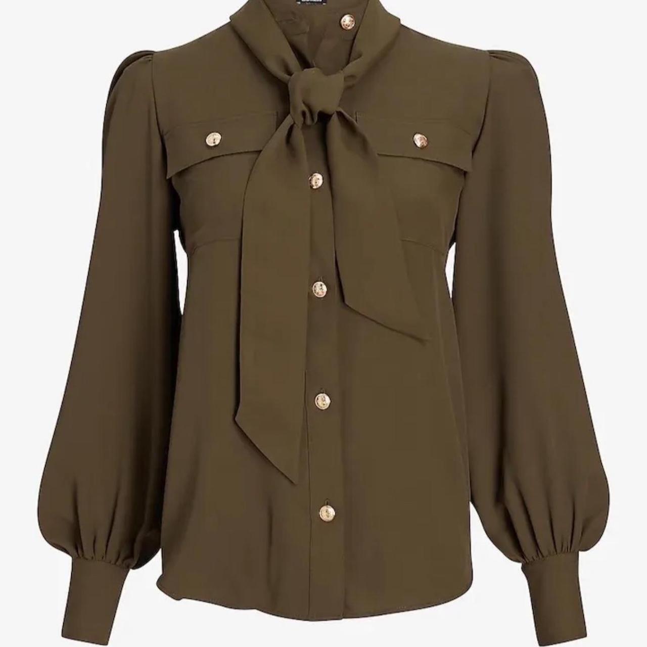 EXPRESS Blouse Top Olive Color. Neck tie Missing. 125