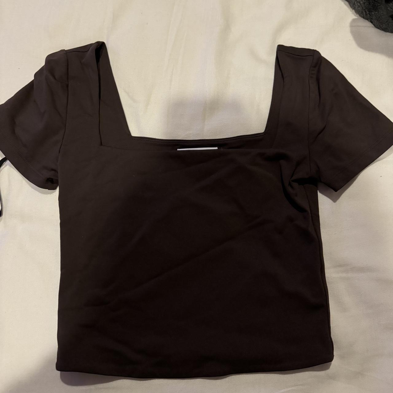 Babaton contour square neck short sleeve crop top... - Depop