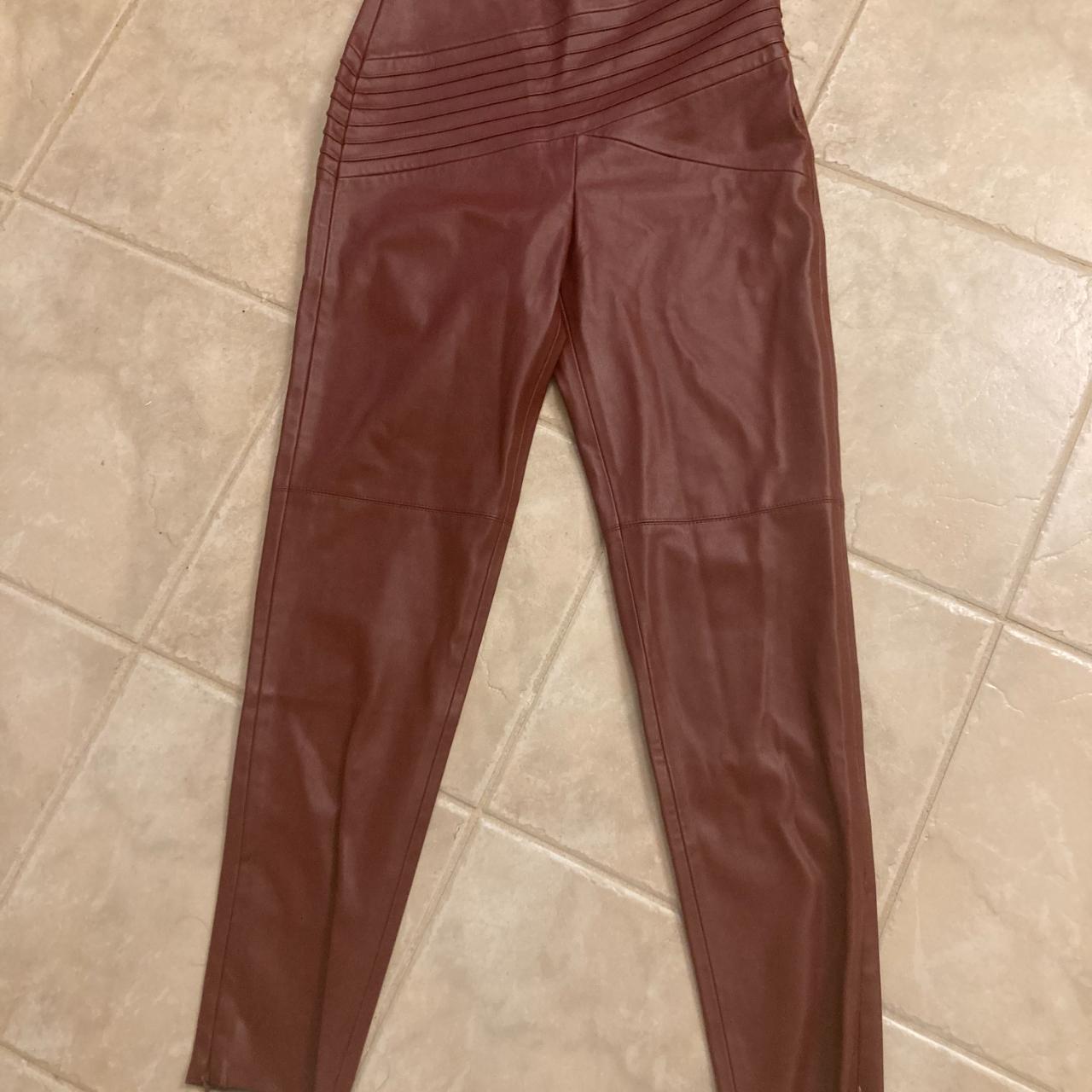 NWT Burgundy Zara Faux Leather Pants -- NEW WITH... - Depop