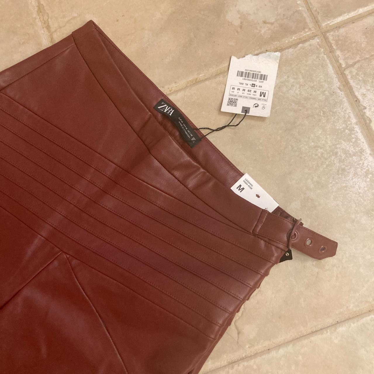 NWT Burgundy Zara Faux Leather Pants -- NEW WITH... - Depop