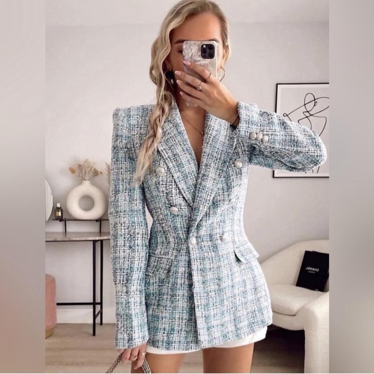 Zara Tweed Blazer Zara Blue Checked Jacket Zara Jackets Coats Zara
