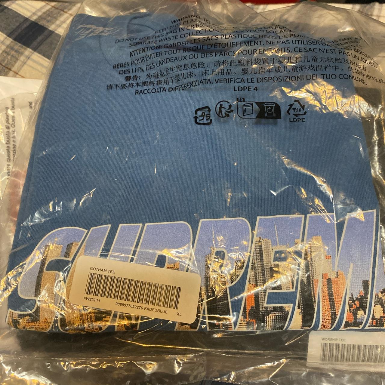 Supreme Gotham Tee Size XL in Faded Blue... - Depop