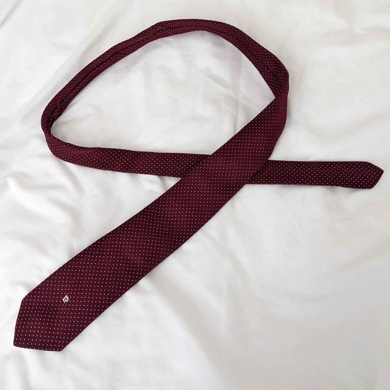burgundy tie with white polka dots