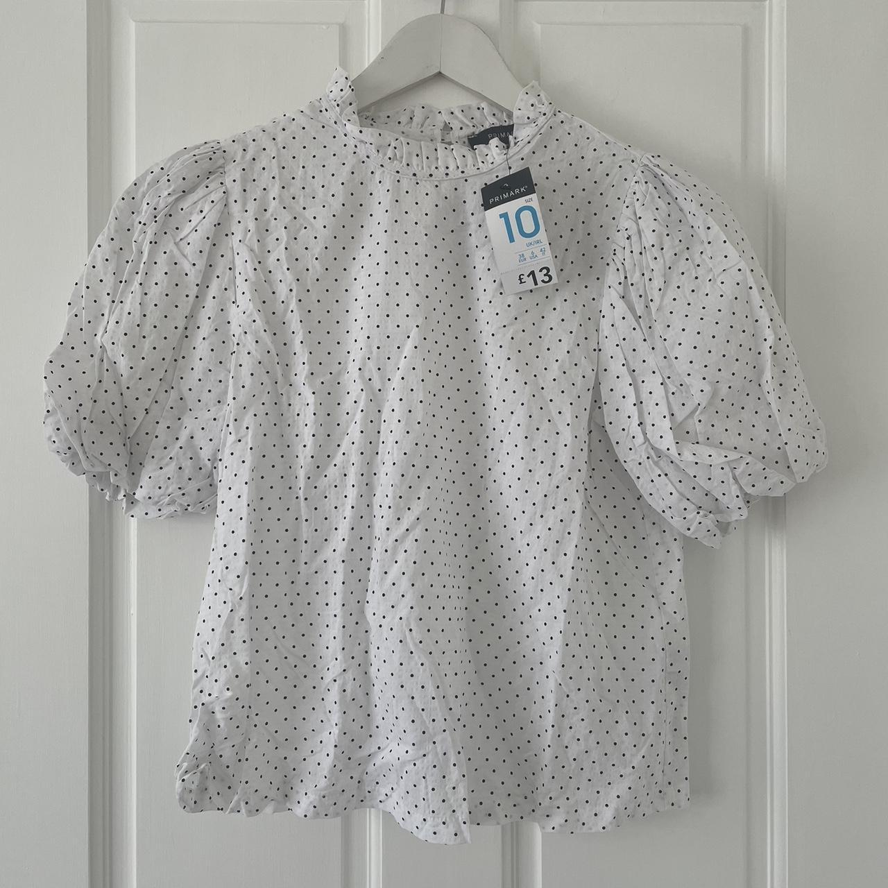 White and black polka dot primark blouse New with