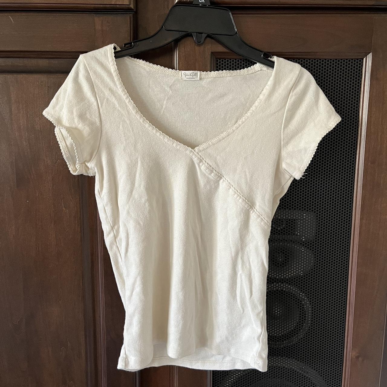 brandy melville ivory starla scalloped trim top -... - Depop