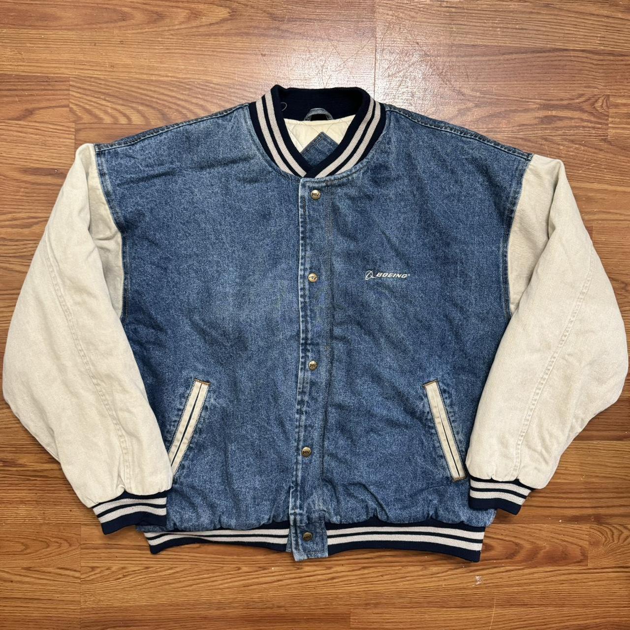 MV Sport Boeing Denim Varsity Jacket Size XL... Depop