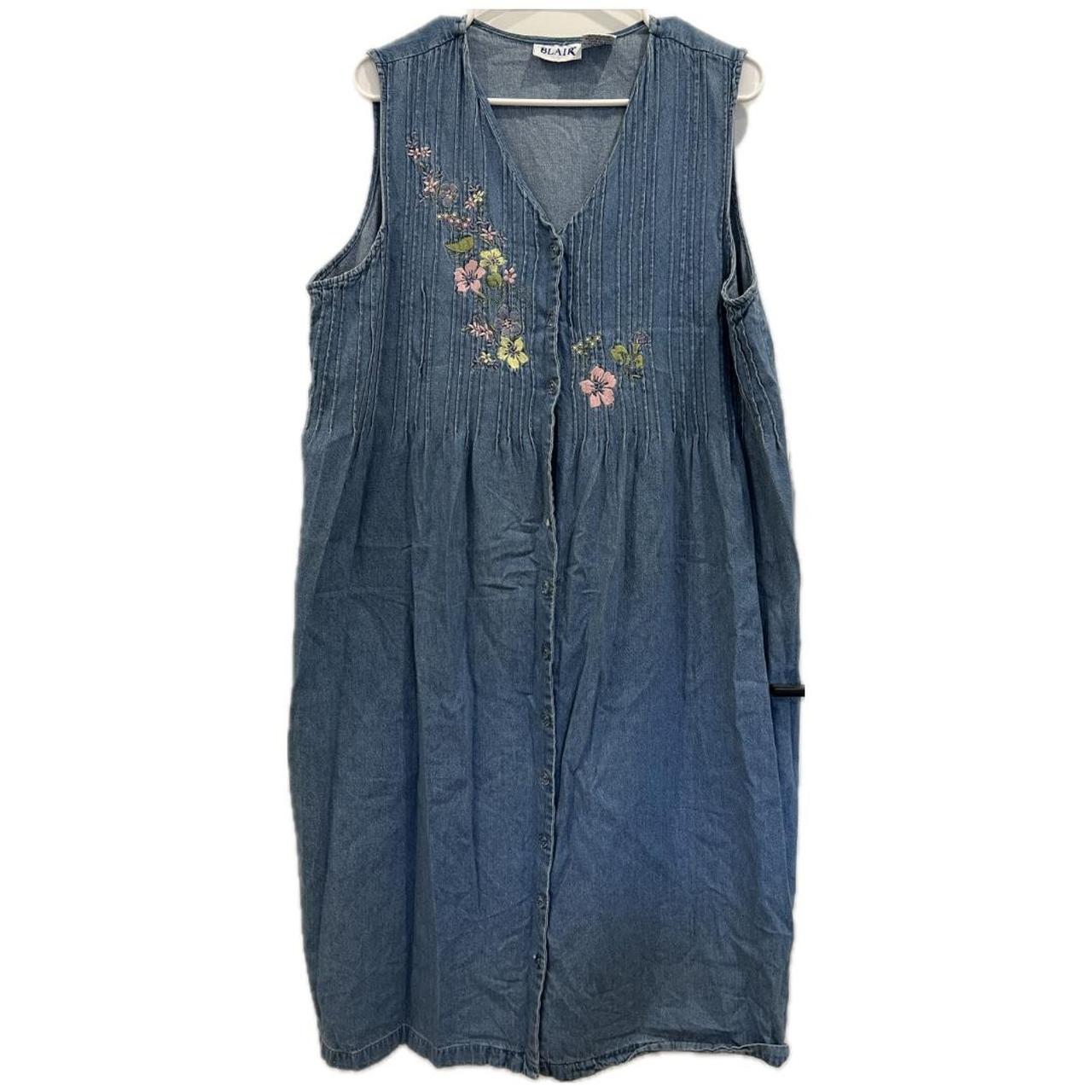 vintage blair denim midi dress with embroidered... - Depop