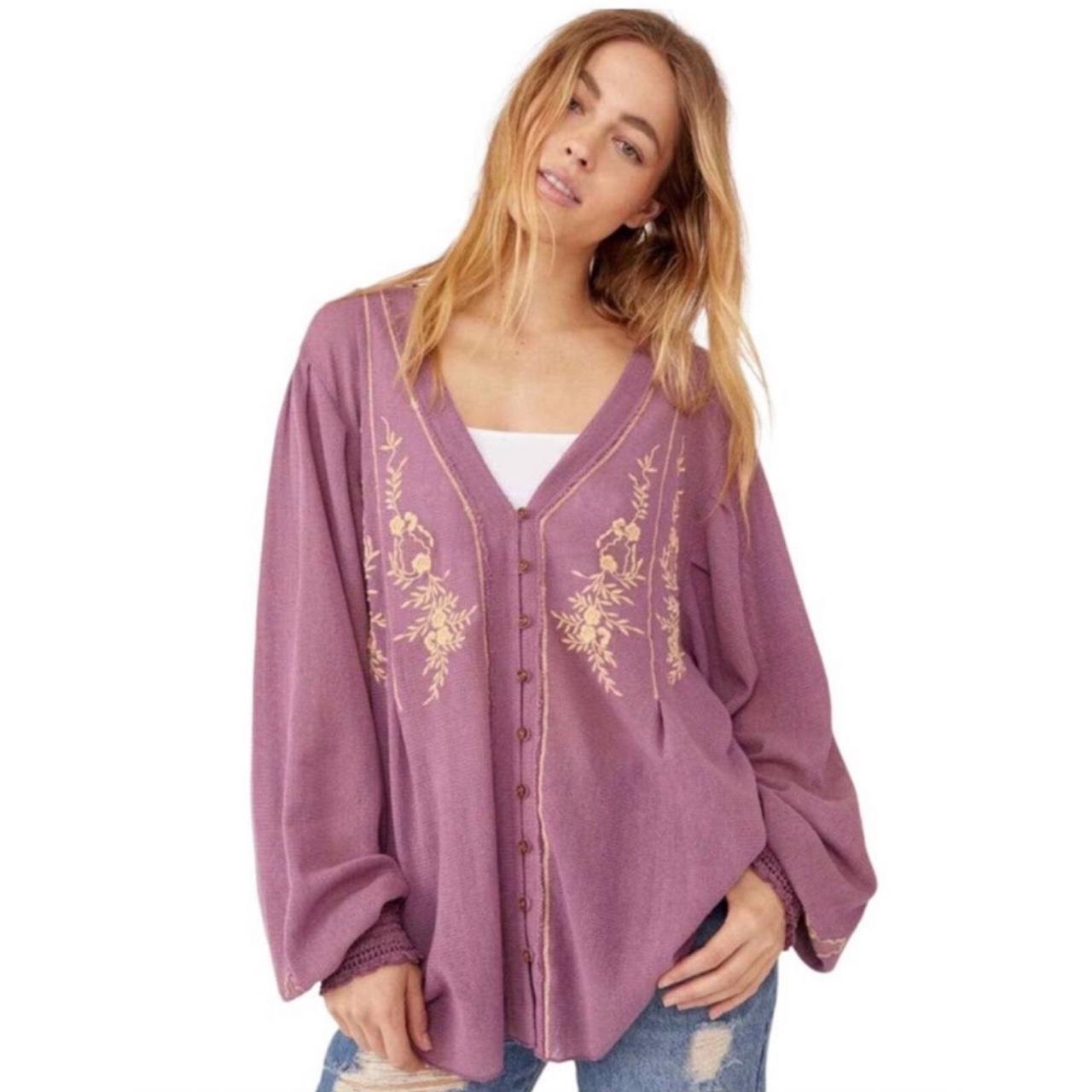 Online Free People Oversized Embroidered Balloon Sleeve Cardigan Top