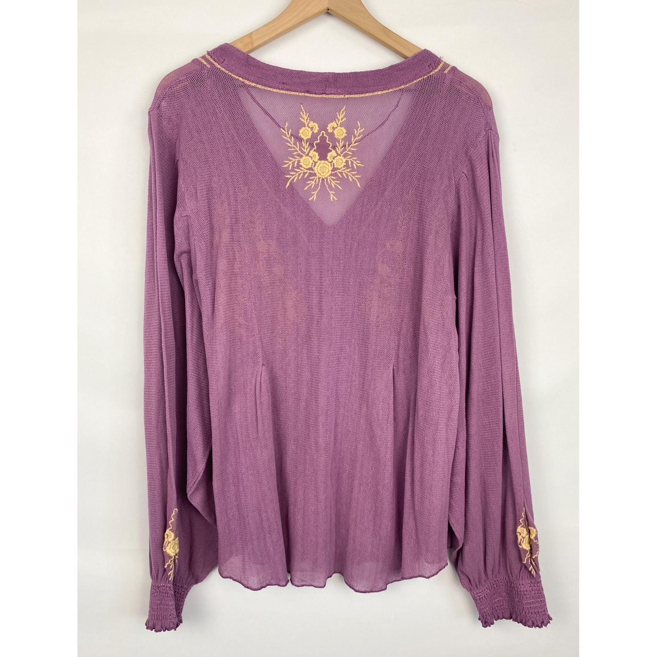 Free People Margie Balloon store Sleeve Embroidered Top in Dusty Violet Size Small