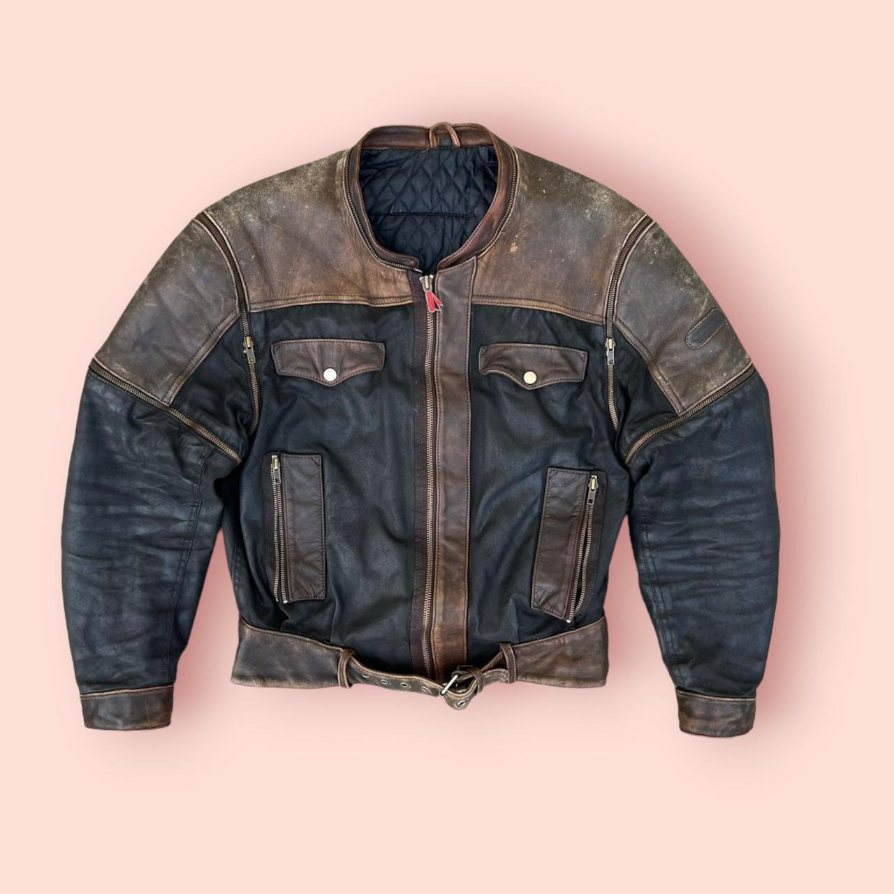 Vintage 90s Real Leather Jacket Black Brown Used in... - Depop