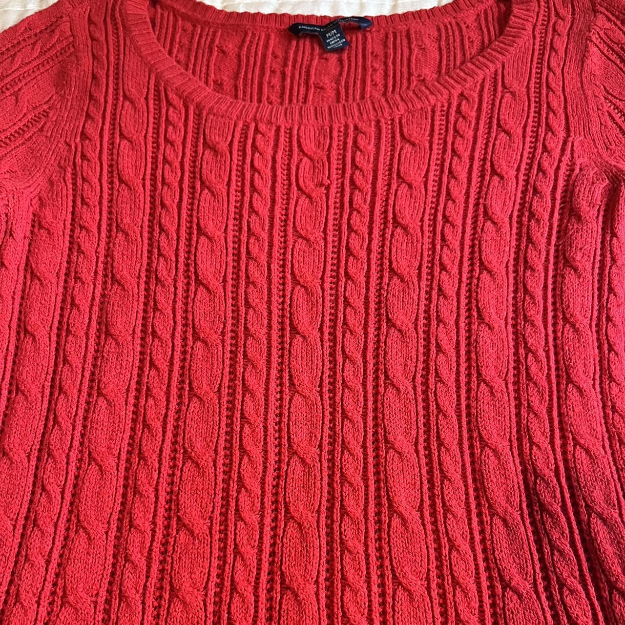 American eagle cable knit sweater Red Medium... - Depop