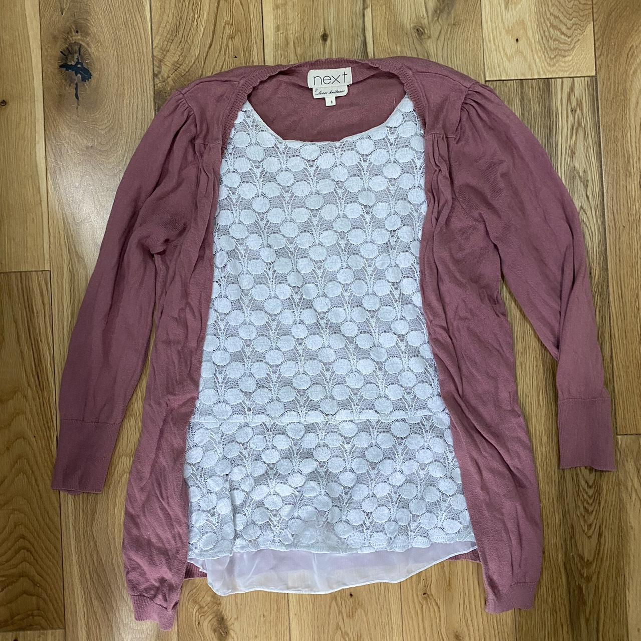NEXT pink rose cardigan with floral white mesh... Depop