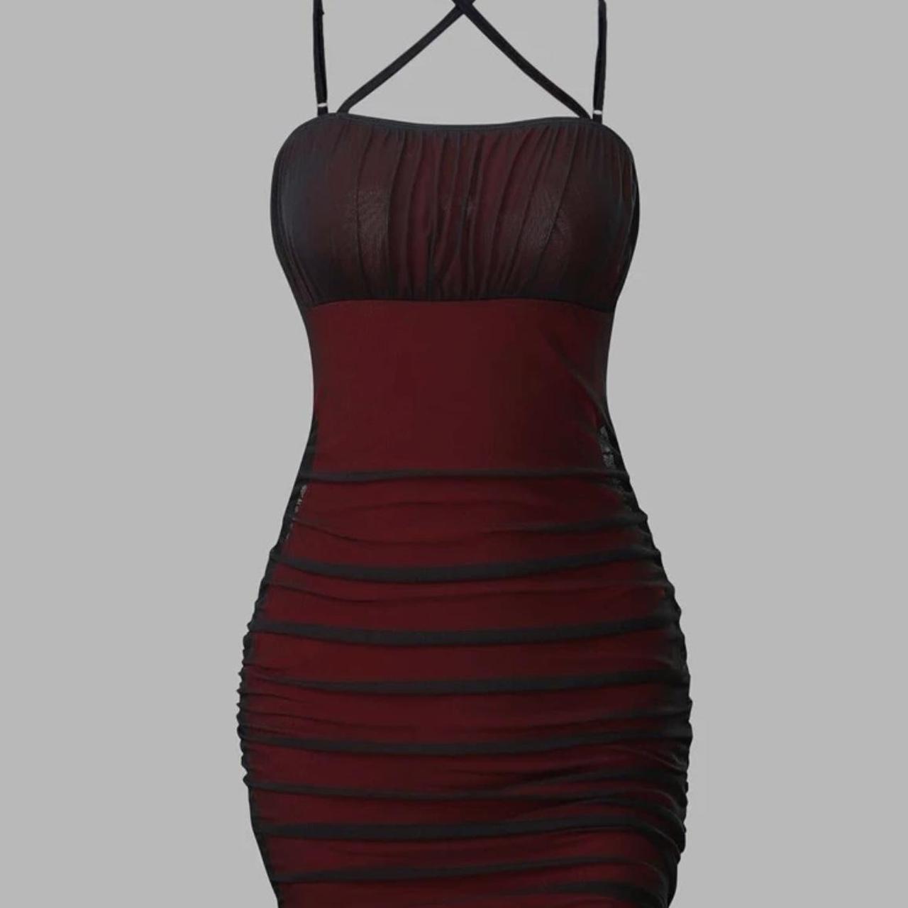 Mesh ruched dress, worn a few times. Crisscross straps. - Depop