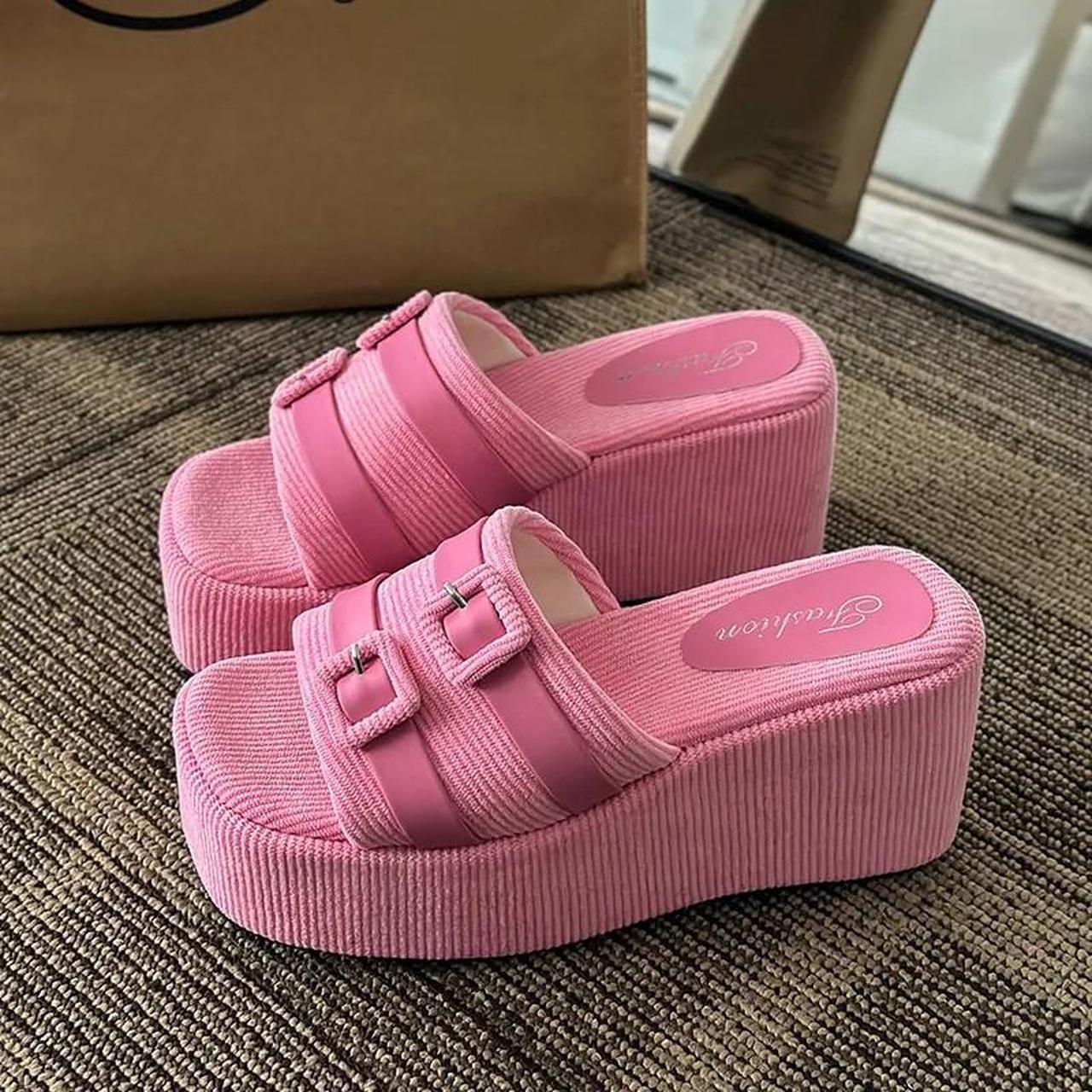 PINK WEDGE SANDALS -Y2K -Sandals -Shipping... - Depop