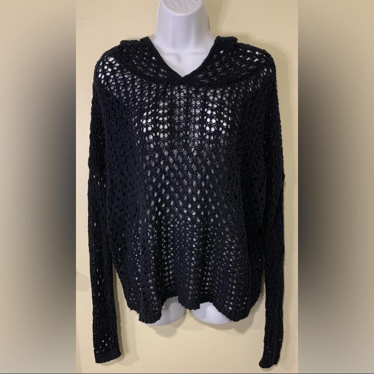 Crochet Knit Hoodie Sweater Size M/L Looser... Depop