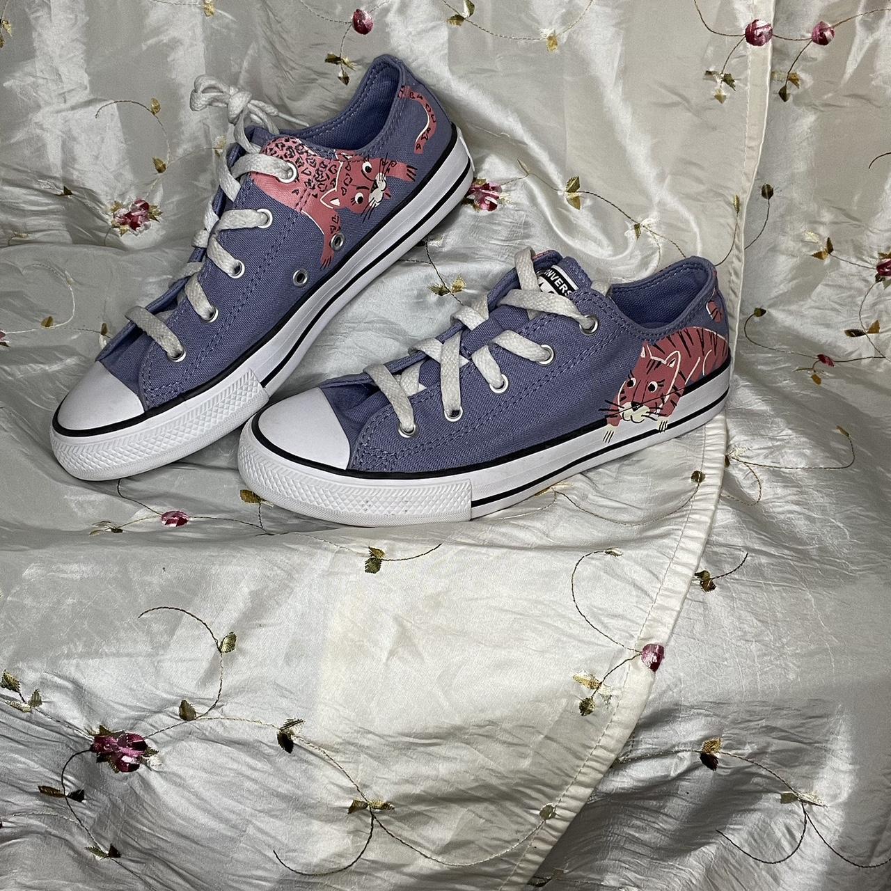 Kids chuck Taylor all stars purple cat print No Depop