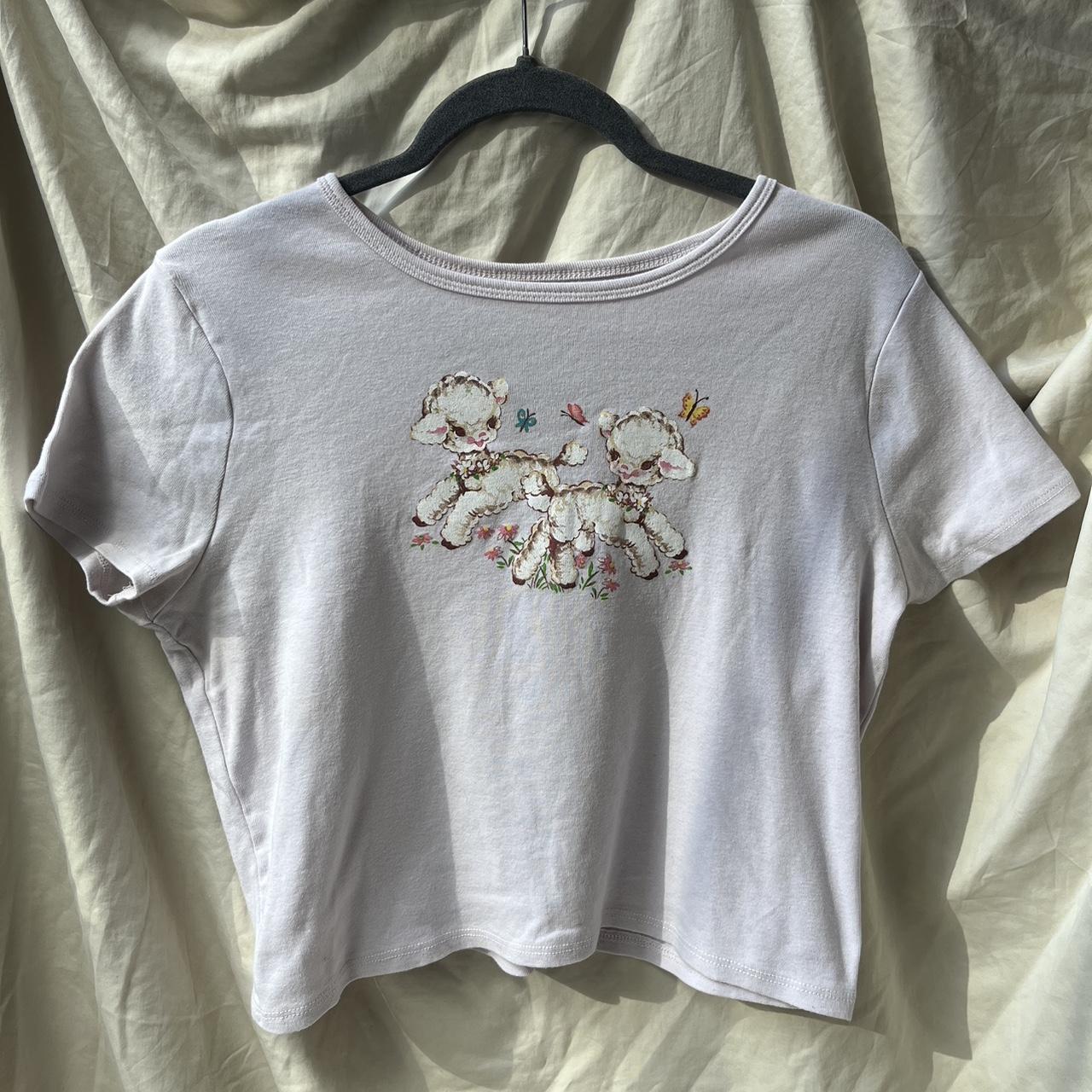 100% cotton, size XL, pink baby tee with lamb... - Depop