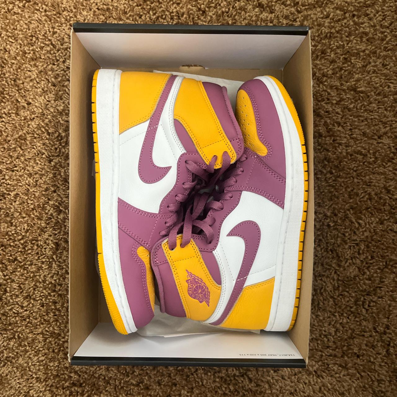 burgundy and yellow jordans