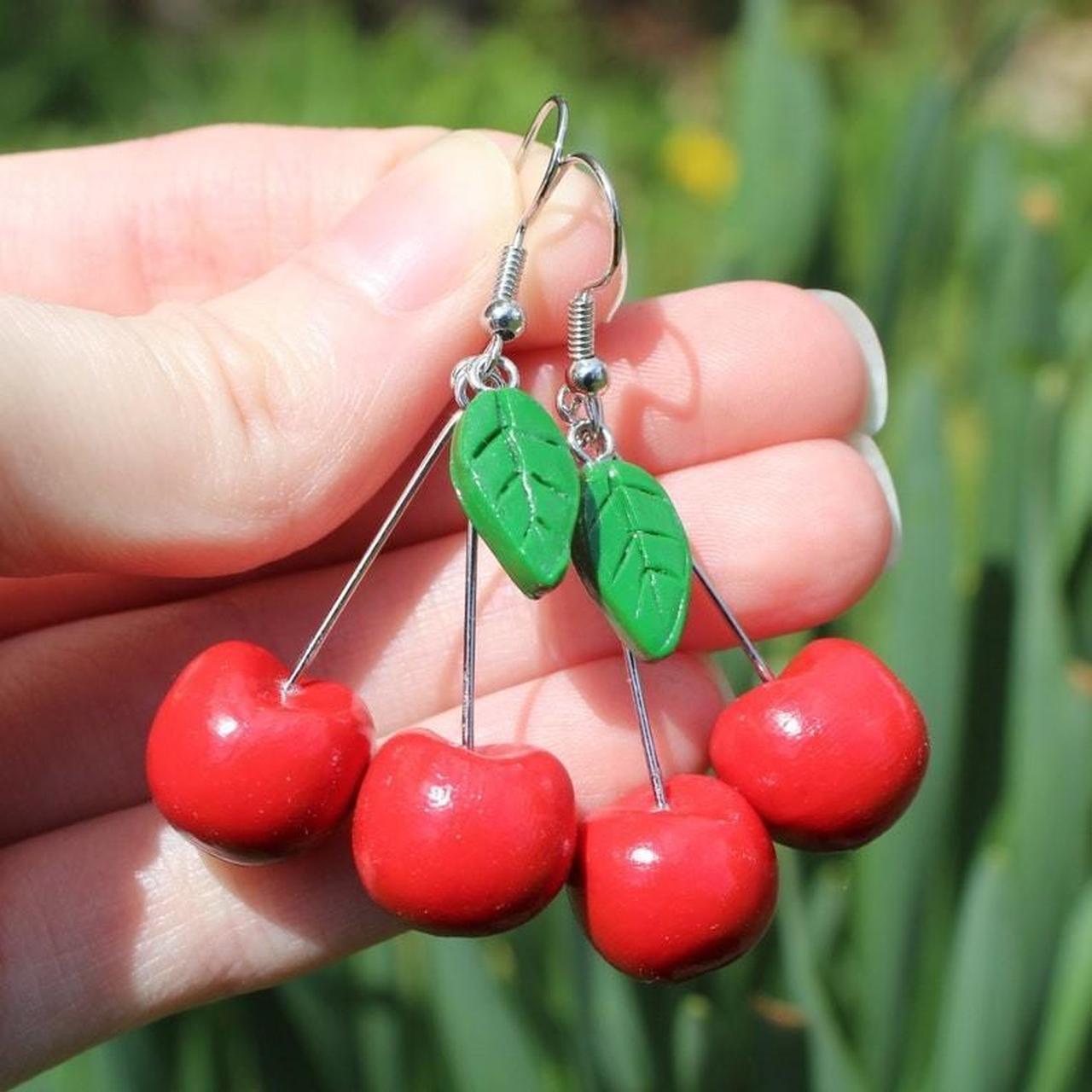 Handcrafted Polymer Clay Cherry Earrings PLEASE Do