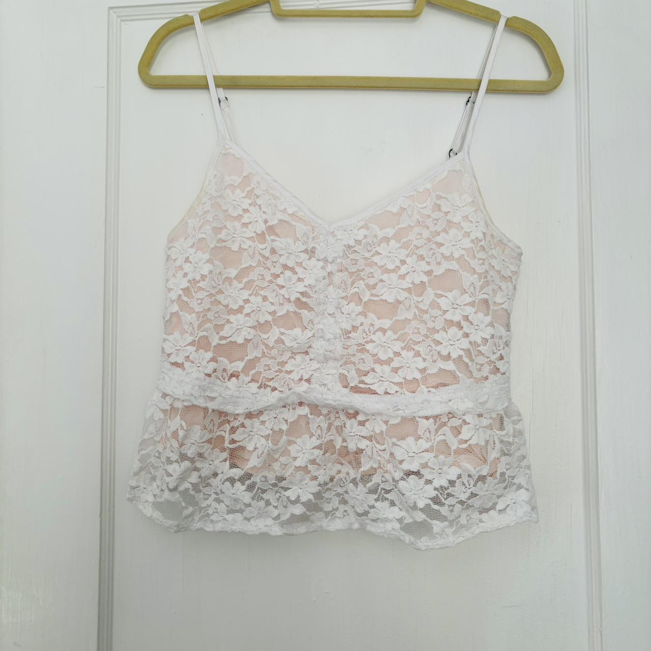 H&M White Lace Trim Tank Top. Adjustable Straps. - Depop