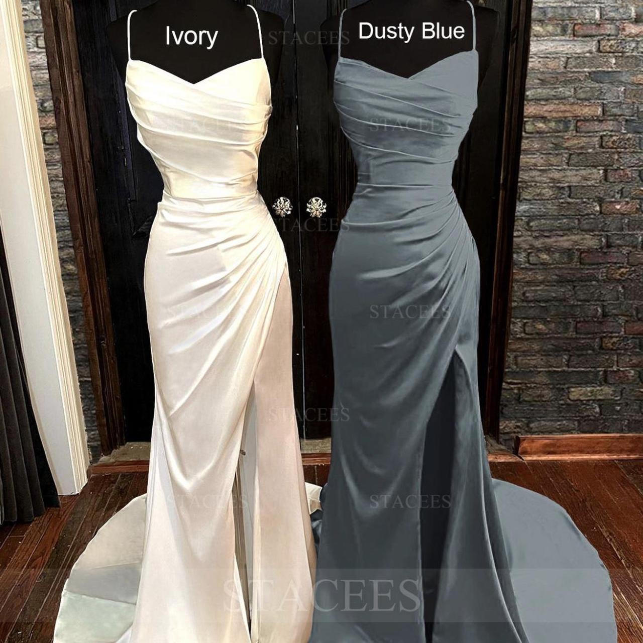 dusty, silvery blue satin hoco/prom/bridesmaid wrap... - Depop