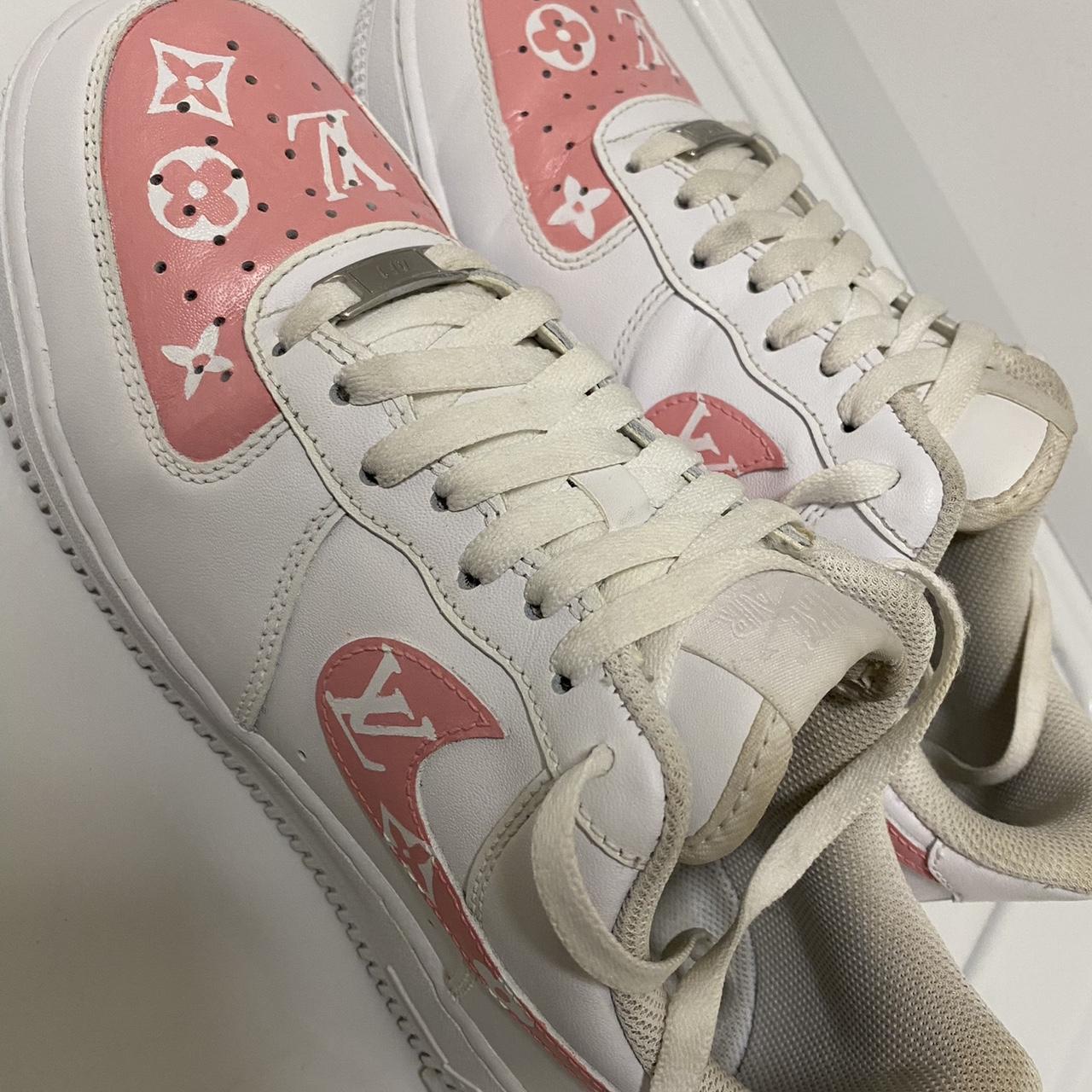 men's white and pink air force ones