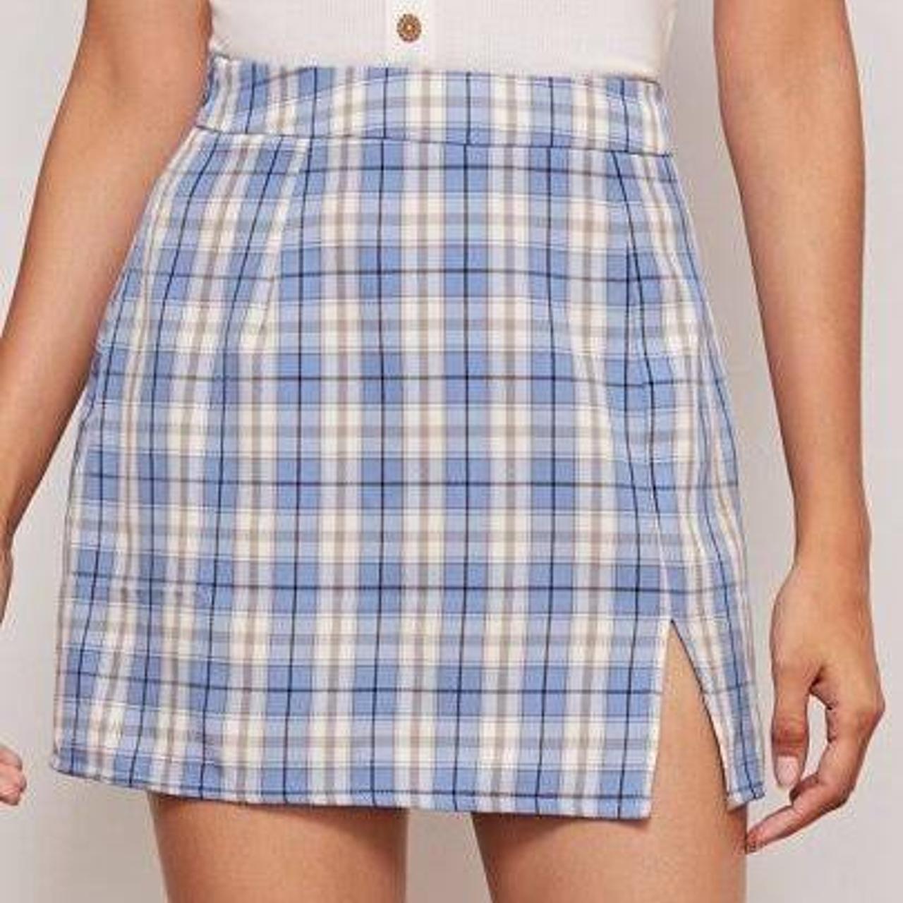 Blue plaid sale skirt shein