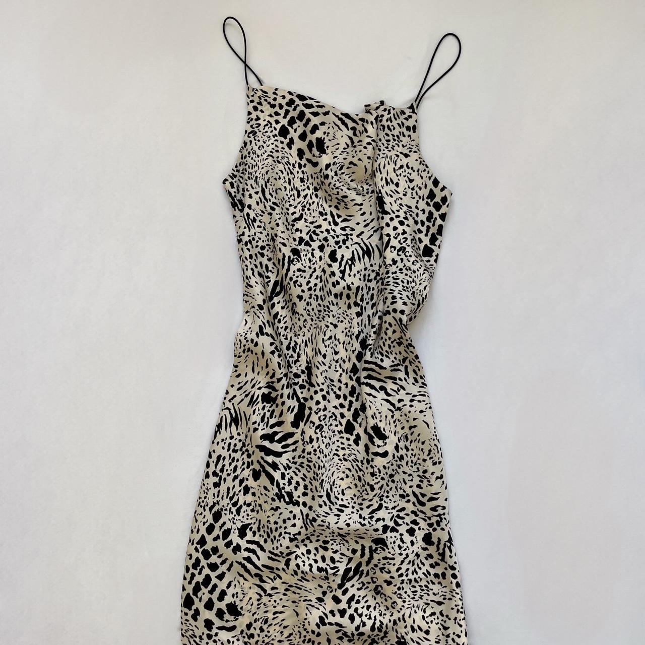 CHEETA PRINT SILK SLIP DRESS -size:small/medium... - Depop